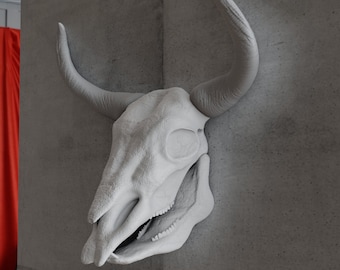 Bull head skull wall mount, farm and home decor, jersey cow head, 3d printed