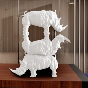 drie neushoorns standbeeld concept art voor decor, neushoorn thuis, kunst en verzamelobjecten, wonen, verzamelobjecten, beeldjes en prullaria,
