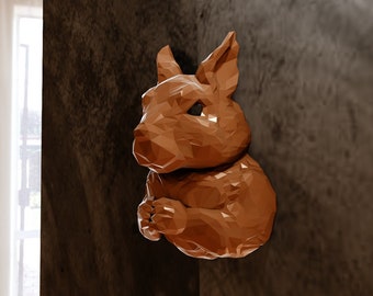 wall mounted squirrel head with arms, low poly, wall art