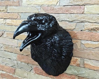 Raven crowing head, crow head, wall art, decor, wall mount, kitchen, farm, poultry, head taxidermy, 3d jungle animal heads