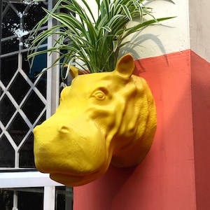 Hippo head handmade Planter, Hippopotamus mounted planter, home and living, outdoor and gardening, indoor planter, home decor, wall planter