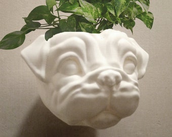 Pug head planter, wallmount planter, home and living, outdoor and gardening, planters  and pots, indoor planters, dog planter, pet planter