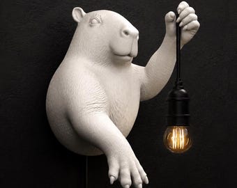 Capybara Wall Lamp, 3D Printed Animal Sconce Light, Quirky Boho Home Decor, Unique Gift Idea, Plug In Wall Fixture, Two Color Options