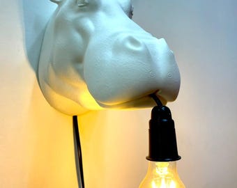 Hippo Head Wall Lamp with Lamp in Mouth, unique Wall Decoration, Modern Interior animal Decoration