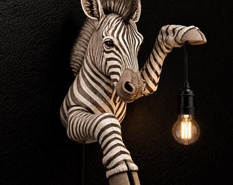 Zebra Wall Sconce | Animal Head Lamp | 3D Printed Sculpture Light | Safari Gothic Home Decor | Quirky Wall Art Gift