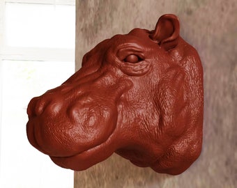 3D Kopf, Nilpferd Kopf, Wandhalterung, Mund geschlossen, Nilpferd, Haus und Leben, Outdoor und Garten, Dekoration, Wanddeko