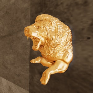 Lion roaring pouncing Wall Mount sculpture of variable sizes from 8 to 12 inches,3d jungle animal heads, 3d printed