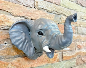 Baby Elephant head trunk raised Wall Mounted 3d jungle animal Modern Decor, home decor, home & living, safari,  wall hangings, 3d printed