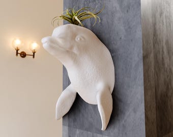 Beluga whale head wall mount planter pot flower vase, art,  decor, sea, taxidermy, decor, wall art, 3d jungle animal heads, ocean