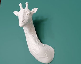 Giraffe  head wall mount facing left, love, valentines gift, white faux taxidermy, animal head wall mount, wall art, Giraffe decor