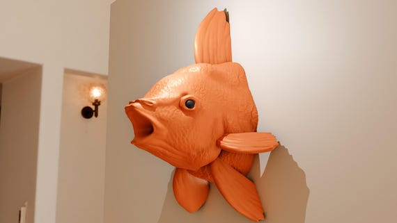 Gold Fish Head Mouth Open Taxidermy, Wall Mount Decor, Wall Art