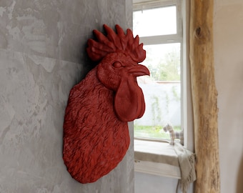 chicken head, rooster head, wall art, decor, wall mount, kitchen, farm, poultry, head taxidermy, 3d jungle animal heads