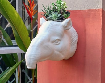 Tapir head planter wall mount, 3d jungle animal head , home and living,animal head wall mount outdoor and gardening, home decor, wall decor