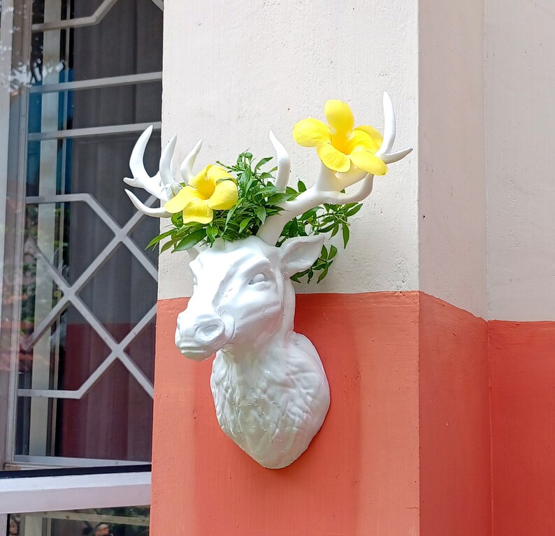 3d Jungle Animal Heads Wall Mounted Deer Head Planter Etsy