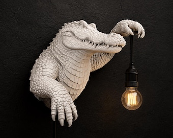 Crocodile Wall Lamp, Gothic Sconce, 3D Printed Animal Head Light Fixture, Sculptural Home Decor, Quirky Statement Piece