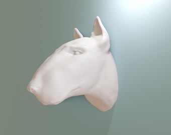 bull terrier dog head wall mount, wall art, decor, wall mount, head taxidermy, pets, 3d jungle animal heads