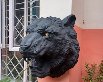 tiger head taxidermy, decor, wall art, 3d jungle animal heads, animal trophy