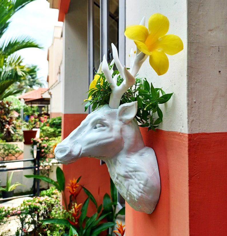 3d Jungle Animal Heads Wall Mounted Deer Head Planter Etsy
