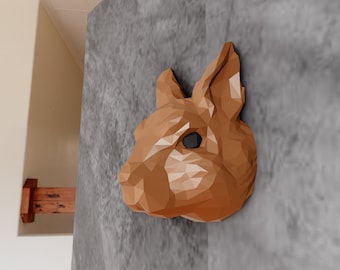 wall mounted squirrel head, low poly wall art