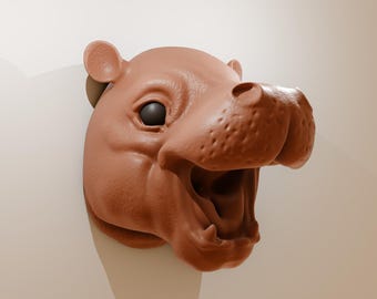 Hippo calf head handmade mouth open, Hippopotamus wall mounted head, home and living, indoor, home decor
