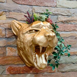 Maceta con cabeza rugiente de guepardo, florero para pared, taxidermia, decoración, arte de pared, cabezas de animales de la jungla en 3D, trofeo de animal