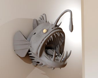 angler fish head mouth open wall mount, wall art, decor, wall mount, head taxidermy, decor,  wall art,  animal heads, sea, ocean, fish