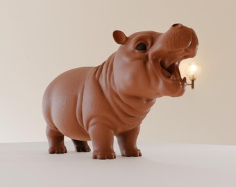 Hippo calf handmade , Hippopotamus sculpture mouth open, home and living, indoor, home decor, 3d printed