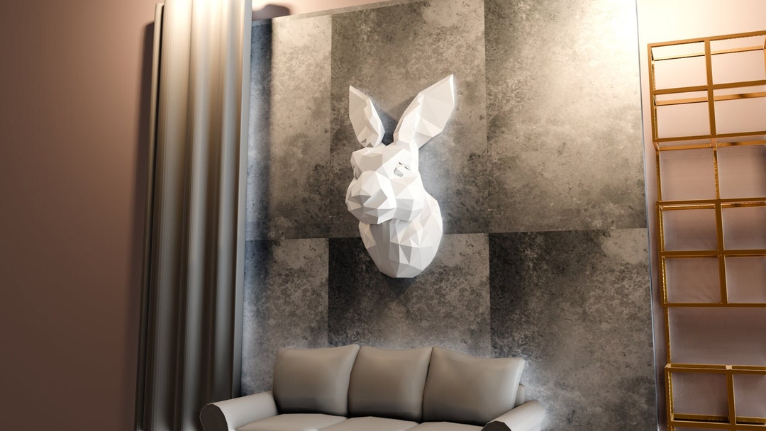 Wall Mounted Rabbit Head Low Poly Geometrical, Hare Wall Art - Etsy
