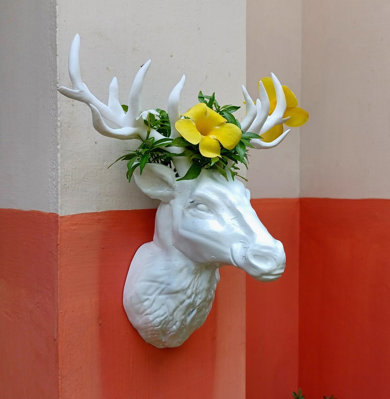 3d Jungle Animal Heads Wall Mounted Deer Head Planter Etsy
