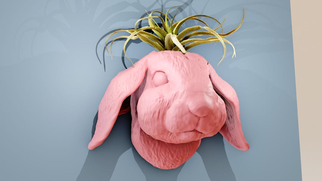 Wall Mounted Bunny Rabbit Head Planter Pot Flower Vase, Hare Wall Art ...
