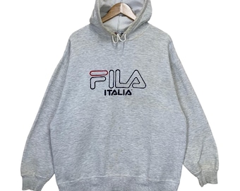 ¡Elige! Sudadera con capucha Fila vintage de los 90 con cuello redondo y logotipo grande bordado, talla XL.