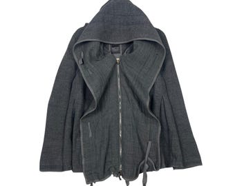 PICK!! Vintage 90s Marithe Francois Girbaud Wool Jacket Hoodie Zipper Charcoal/Haraju Coat Jacket Size Medium