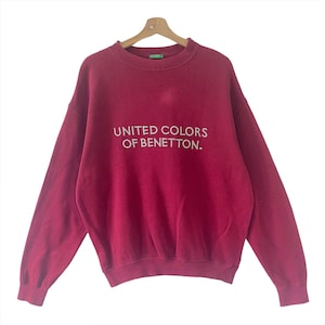 Pickk!! Vintage 90’s Benetton Spellout Crewneck Sweatshirt Benetton Sweater Benetton Embroidered Pullover Crewneck Sweatshirt Size M