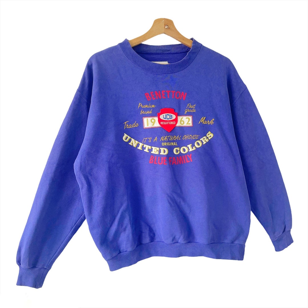 Sudadera de cuello redondo Benetton Blue Family vintage de los 90
