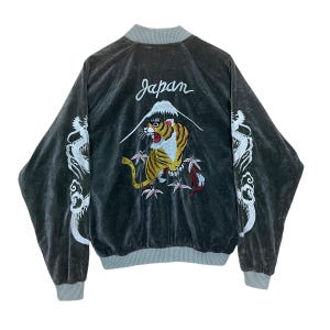 BITTE LAUFEN! Vintage Sukajan Tiger Wendejacke aus Japan Souvenir Kämpfer Stickerei Japan Marke Größe M