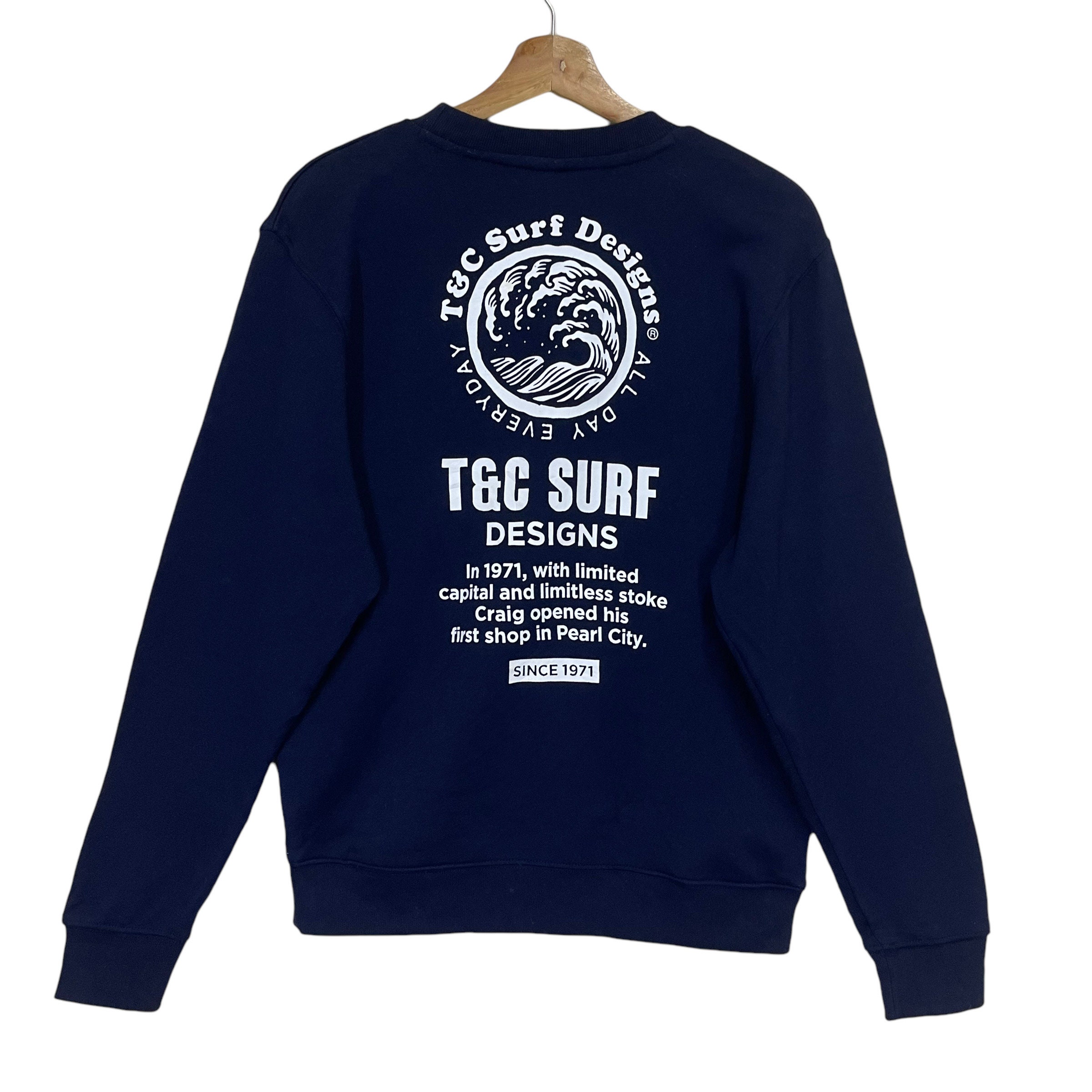 90s T＆C surf boards sweatshirt navy Vintage 90s T&C Surf Designs Hawaii Surfboard Sweatshirt