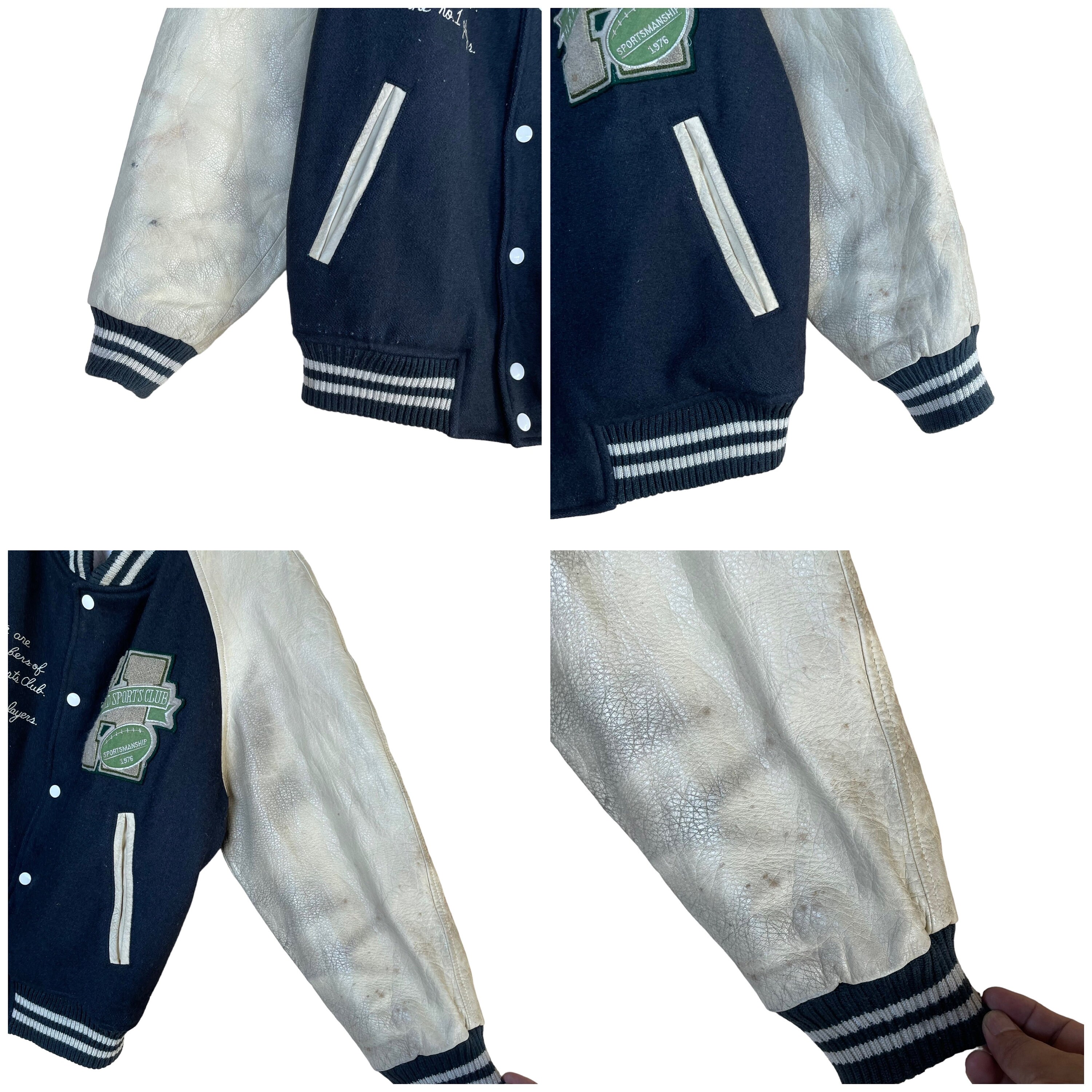 Pick!! Vintage 90s Harvard Sports Club Wool Sleeve Leather Pick!! Vintage 90s Harvard Sports Club Wool Sleeve Leather