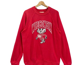 Pick!! Vintage 90s University Wisconsin Crewneck Sweatshirt Wisconsin Sweater Wisconsin Big Logo Pullover Sweatshirt Size M