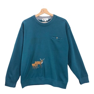 Pick!! Deer Sweatshirt Wildlife Deer Crewneck Tailed Deer Sweater Pullover Habitat Animal Tailed Deer Embroidered Logo Sweatshirt Size M