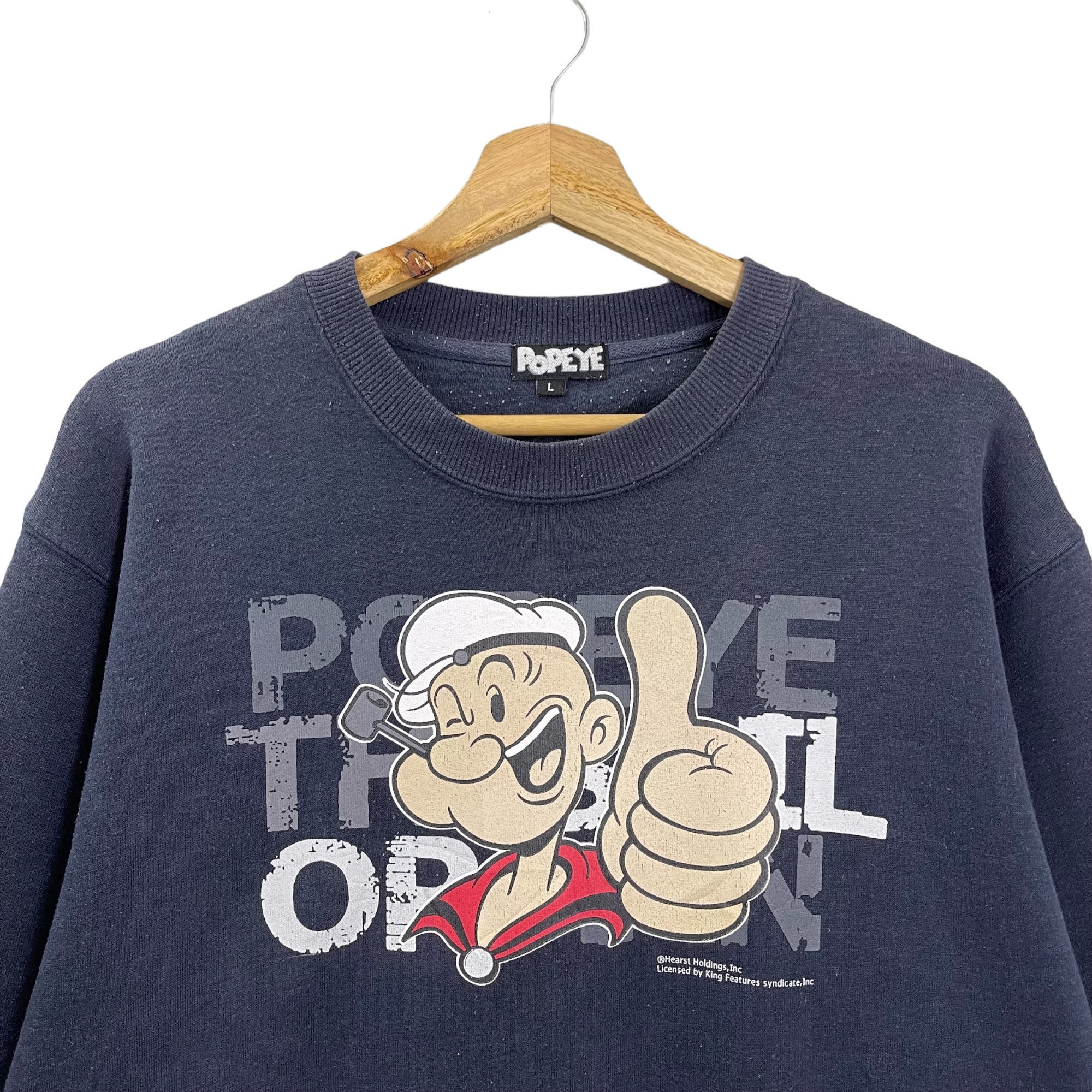 90s J.CREW ロンt ボーダー　popeye Vintage 90s Popeye and the Sailor Man Cartoon Grey