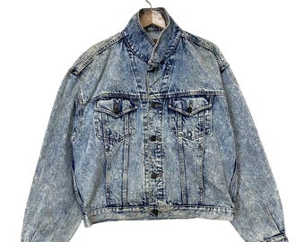 RARE!! Vintage 90s Gold Rush By Edwin Acid Wash Trucker Denim Jacket Gold Rush Acid Wash Jacket Gold Rush Trucker Denim Jacket Size M