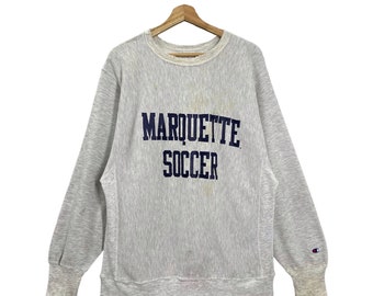 DISTRESSED!! Vintage 90s Champion Reverse Weave Marquette Soccer Crewneck Sweatshirt Reverse Weave Marquette Soccer Sweatshirt Size M