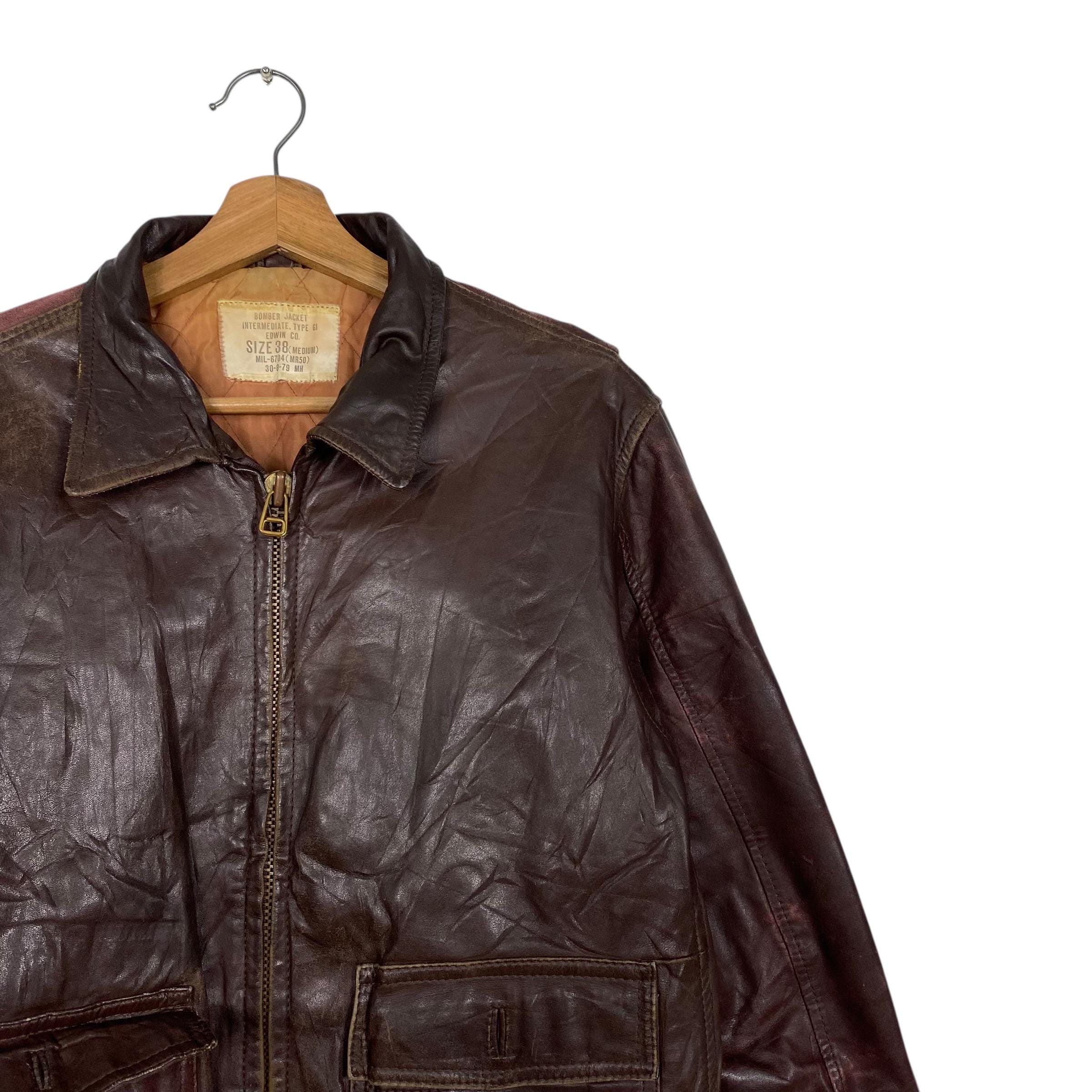 Pick!! Vintage 70s Edwin Type G1 Leather Flight Jacket Edwin