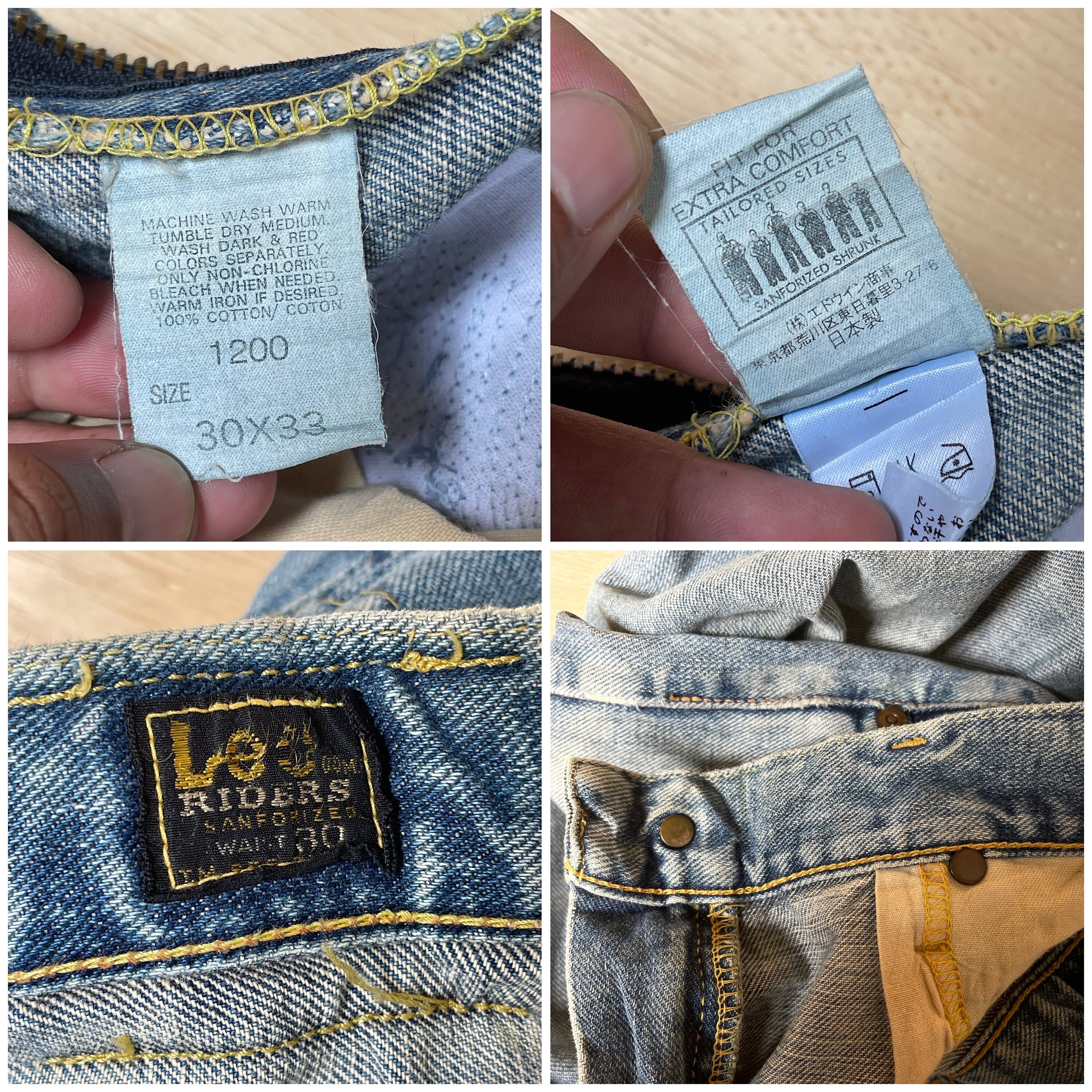 30x30 Vintage 90s Lee Rider Sanforized Half Selvedge Distressed