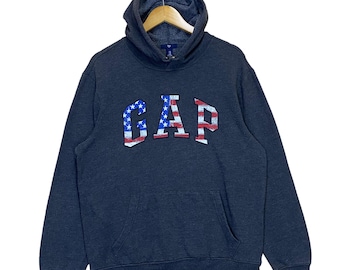 Vintage GAP Hoodie Sweater Big Logo Embroidery Blue Made in