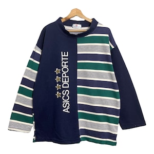 Pick!! Vintage 90’s Asics Deporte Sports Crewneck Sweatshirt Asics Deporte Sports Big Logo Stripe Logo Crewneck Sweatshirt Size L