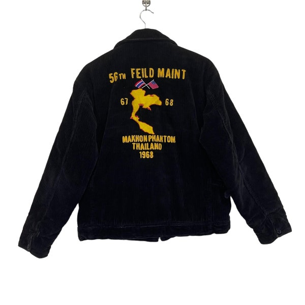 PICK! Vintage Feild Maint Makhon Phantom Thailand 1968 Big Logo Corduroy Zipper Jacket Size M