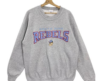 Pick!!Vintage 90s South High Rebels Crewneck Sweatshirt Rebels Sweater Rebels Big Logo Embroidered Pullover Sweatshirt Size L