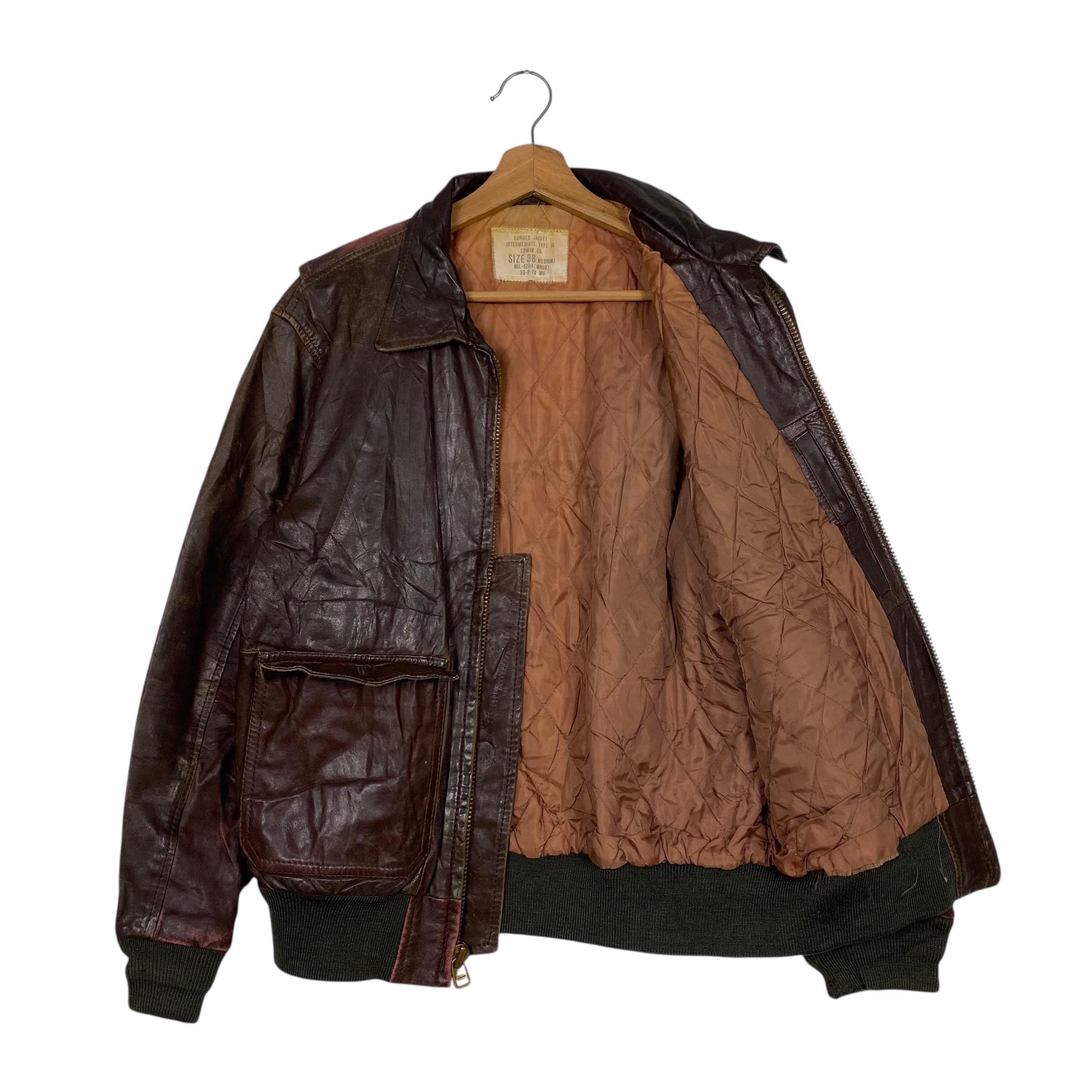 Pick!! Vintage 70s Edwin Type G1 Leather Flight Jacket Edwin