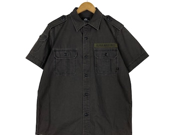 Pick!! Alpha Industries Olive Green Cotton Blend Shortsleeve Shirt Size M